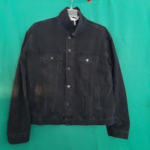 Cantonwalker Women's Denim Jean Jacket Coat Vintage Long Sleeve Black SizeXL New